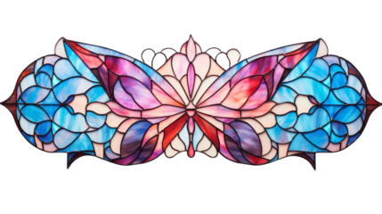 A mesmerizing stained glass window depicting a vibrant butterfly design in delicate colors on transparent background