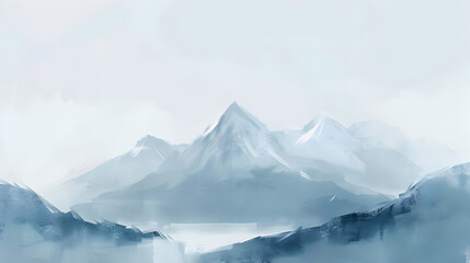 Obraz premium A serene landscape painting depicting a tranquil mountain scene with minimalist brushstrokes.