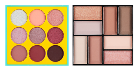 Set of Eyeshadow Palettes, isolated on transparent background, top view