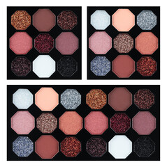 Set of Eyeshadow Palettes, isolated on transparent background, top view