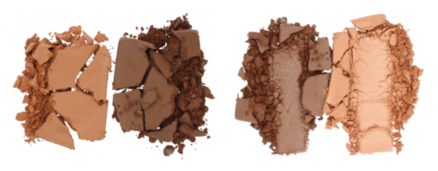 Set of Broken and Smashed Make-Up Eyeshadow Palletes, isolated on transparent background, top view