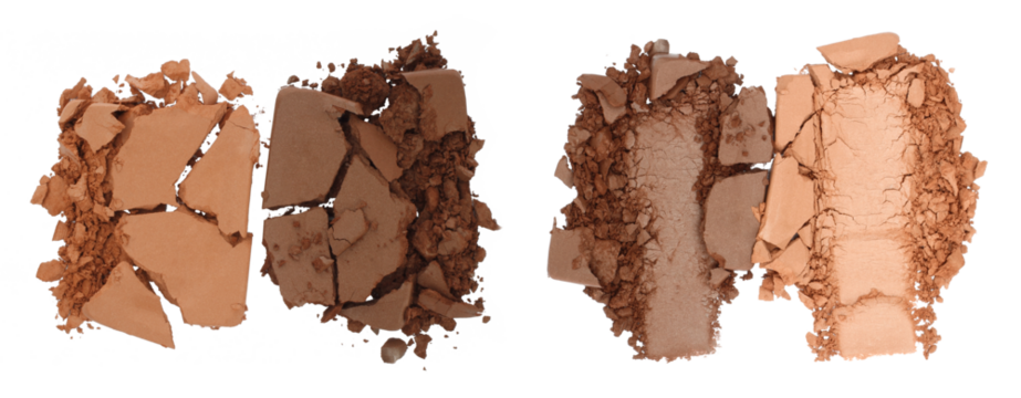 Set of Broken and Smashed Make-Up Eyeshadow Palletes, isolated on transparent background, top view