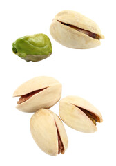 Set of Pistachios, isolated on transparent background, top view