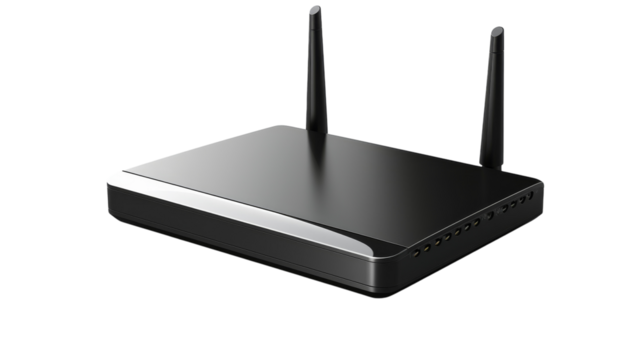 A close-up view of a router displayed on a white background on transparent background