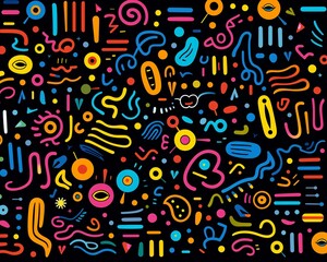 Eclectic doodle art, vector seamless backdrop, playful for wallpaper , simple lines drawing