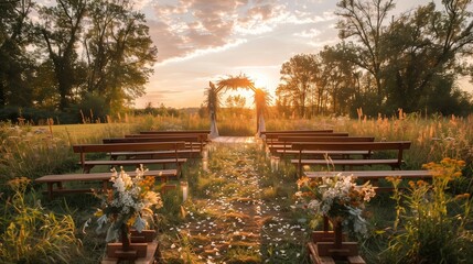 Obraz premium Simple Elegance: Outdoor Wedding Setting, generative ai