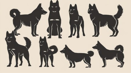Versatile vector illustrations of dogs in high contrast black and white on a beige canvas