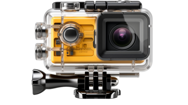 An underwater camera with a tripod ready for aquatic adventures on transparent background