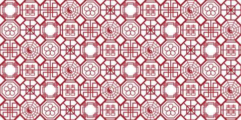 Asian tiles of different patterns. Red color and vector seamless tile pattern.