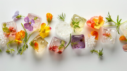 Floral Ice Blocks on White Surface