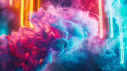 Colorful smoke with neon lights in the background
