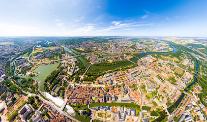 Metz, France. Panorama of the city on a summer day. Sunny weather. Aerial view