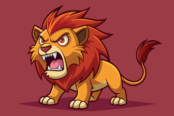A cartoon lion is standing on a red background with its mouth open