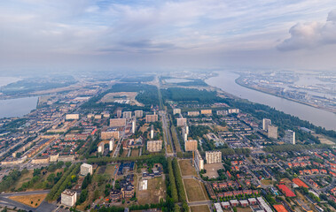 Fototapeta na wymiar Antwerp, Belgium. Panorama of the city. Summer morning. Aerial view