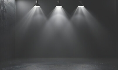Obraz premium Background of empty room with spotlights and lights, abstract black background with neon glow