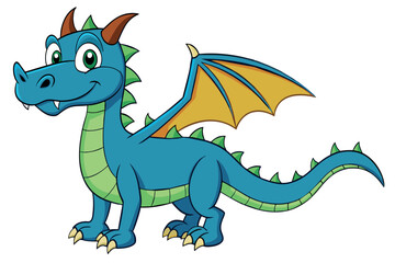A cartoon dragon with a yellow wing and green tail