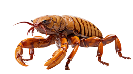 A detailed close-up of a bug crawling on a white background on transparent background