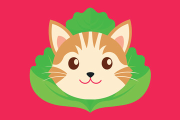 A cartoon cat with a green leaf on its head