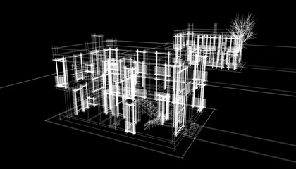 house building sketch architectural 3d illustration