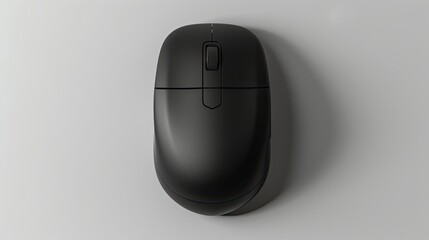 Black computer mouse on white background.