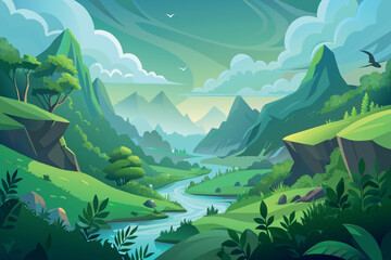 A mountain range with a river running through it