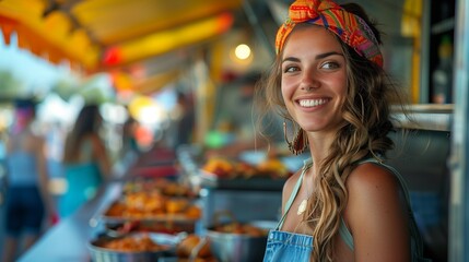Fototapeta premium Vibrant Food Truck Festival: A Feast for the Senses, generative ai