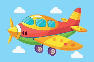 A colorful cartoon airplane flying through the sky