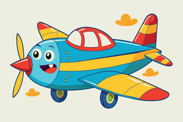 A cartoon airplane with a smiling face and a red propeller