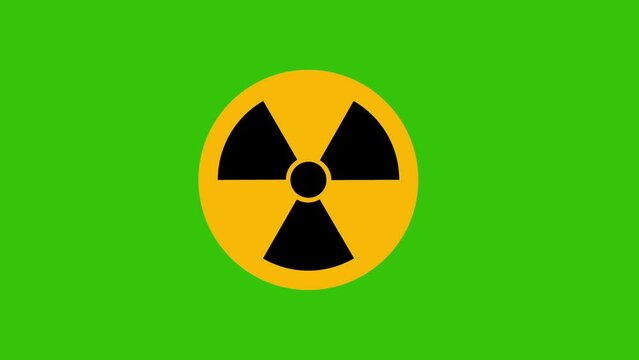 A animation of the radiation warning symbol suddenly appearing on a green screen loop video. This attention-grabbing visual for emphasizing caution, danger, and risk in nuclear chemicals