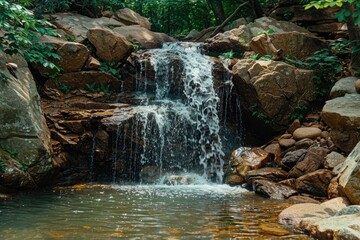 calm beautiful waterfall on a sunny day professional photography