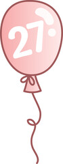 Pink balloon for happy birthday date 27 with transparent background