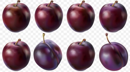 set of plums isolated on transparent (PNG) background 