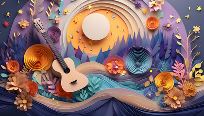 Create a majestic illustrated in a magical acoustic music on digital art concept, Generative AI.
