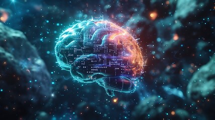 Hud Envision a Futuristic AI Banner. An Artificial Brain is Processing Data
