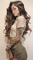 Beautiful tattoo woman illustrated