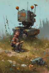 A child and his robot illustrated