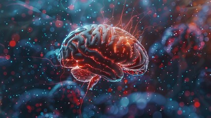 Human brain connected to futuristic technology interface, concept of AI integration and innovation