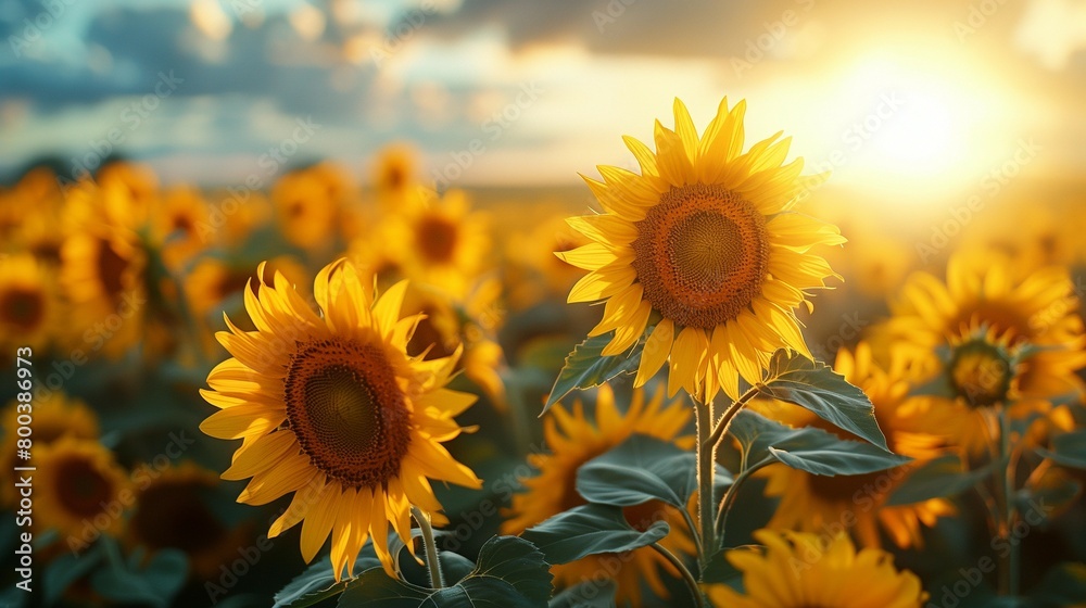 Wall mural Golden Sunrise: Sunflowers in Bloom, generative ai