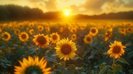 Field of Sunshine: Sunflowers at Dawn, generative ai