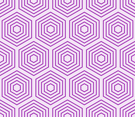 Vector seamless pattern. Purple color on matching background. Hexagon stacked mosaic cells. Large hexagons. Seamless pattern. Tileable vector illustration.