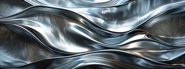Abstract Metallic Waves, An image depicting undulating metallic waves with a lustrous sheen.
