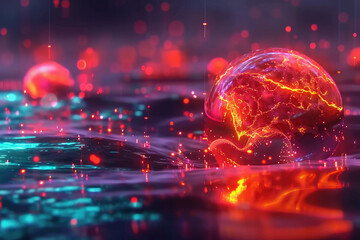 Dive into a mesmerizing cyber landscape where luminous futuristic visualizations blend with interactive interfaces, creating a dynamic and engaging digital environment.