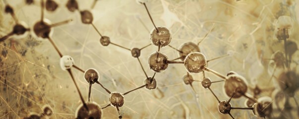 A vintage scientific illustration of a molecule, showcasing the historical understanding of the molecular world   - obrazy, fototapety, plakaty