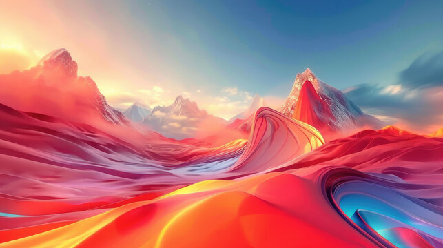 Dive into a vibrant geometric landscape, a futuristic digital art inspired by constructivism and abstract expressionism. Explore the dynamic representation of modern creativity.