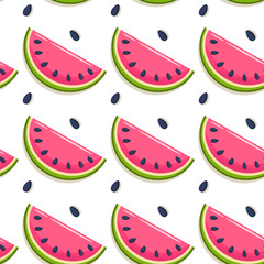 Whole and sliced watermelon slices on a light colored background. Seamless pattern