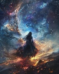 Fantasy art concept magician facing demons and darkness forces lights wallpaper