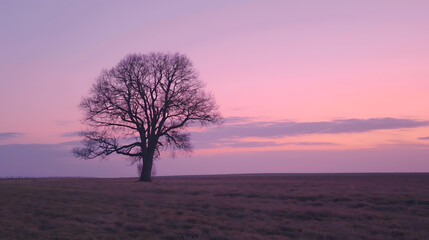 Fototapeta na wymiar Tranquil Sunrise Landscape with Lone Tree and Misty Fields