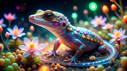 Fototapeta premium a cute gecko its skin was so translucent in fantasy land. AI Generative