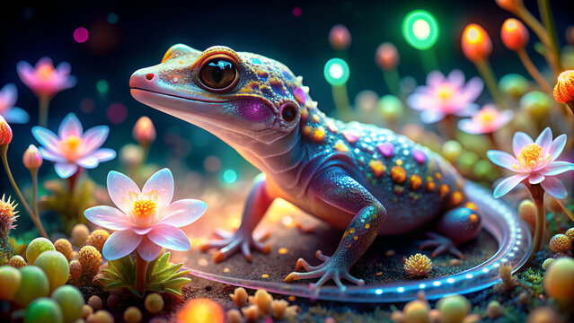 a cute gecko its skin was so translucent  in fantasy land. AI Generative - Powered by Adobe