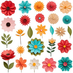 set of craft paper flowers isolated on white background. AI Generative